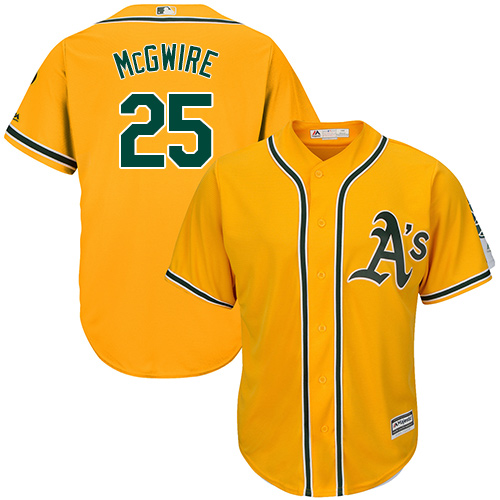 Athletics #25 Mark McGwire Gold Cool Base Stitched Youth MLB Jersey - Click Image to Close